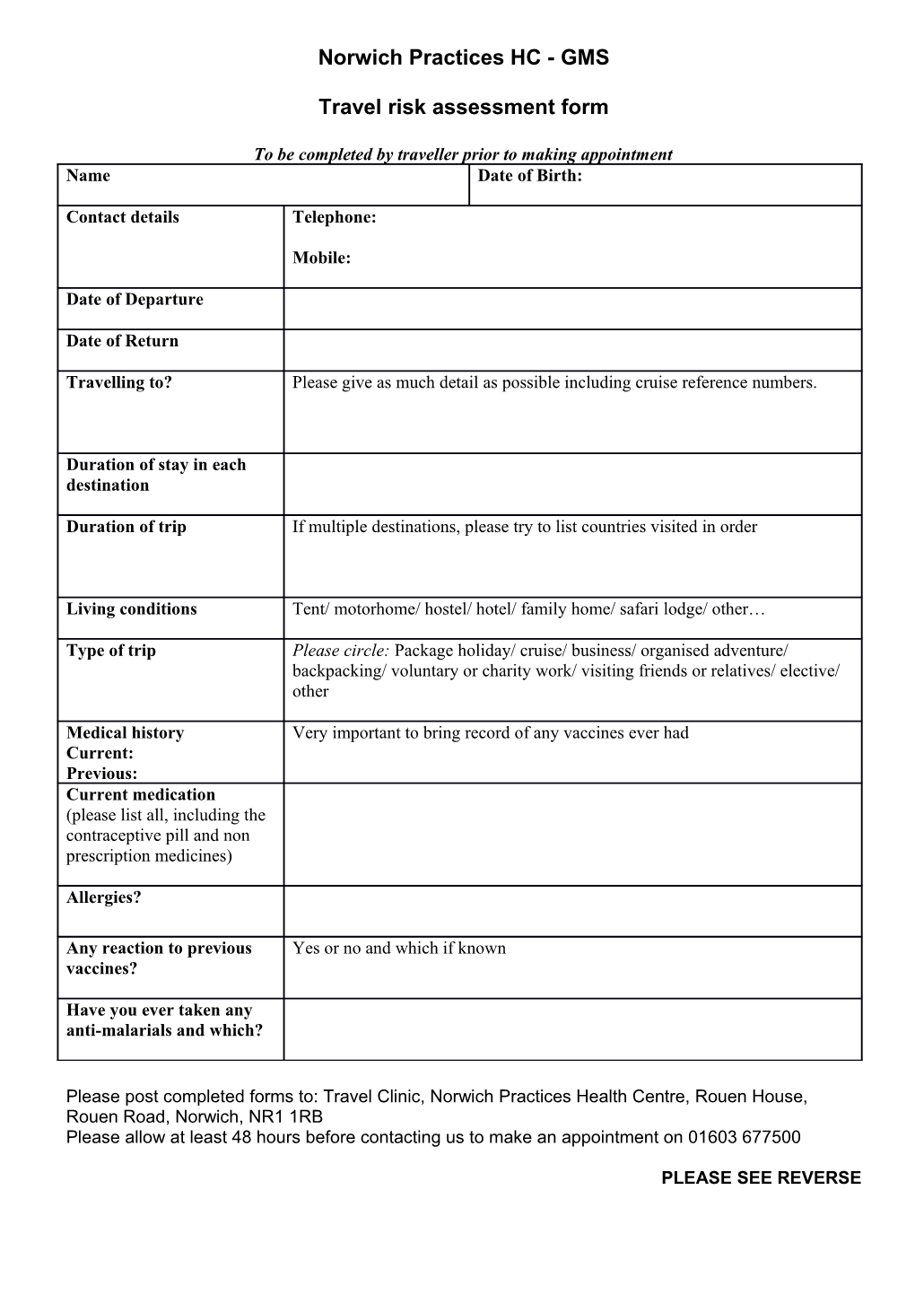 Travel Risk Assessment Form