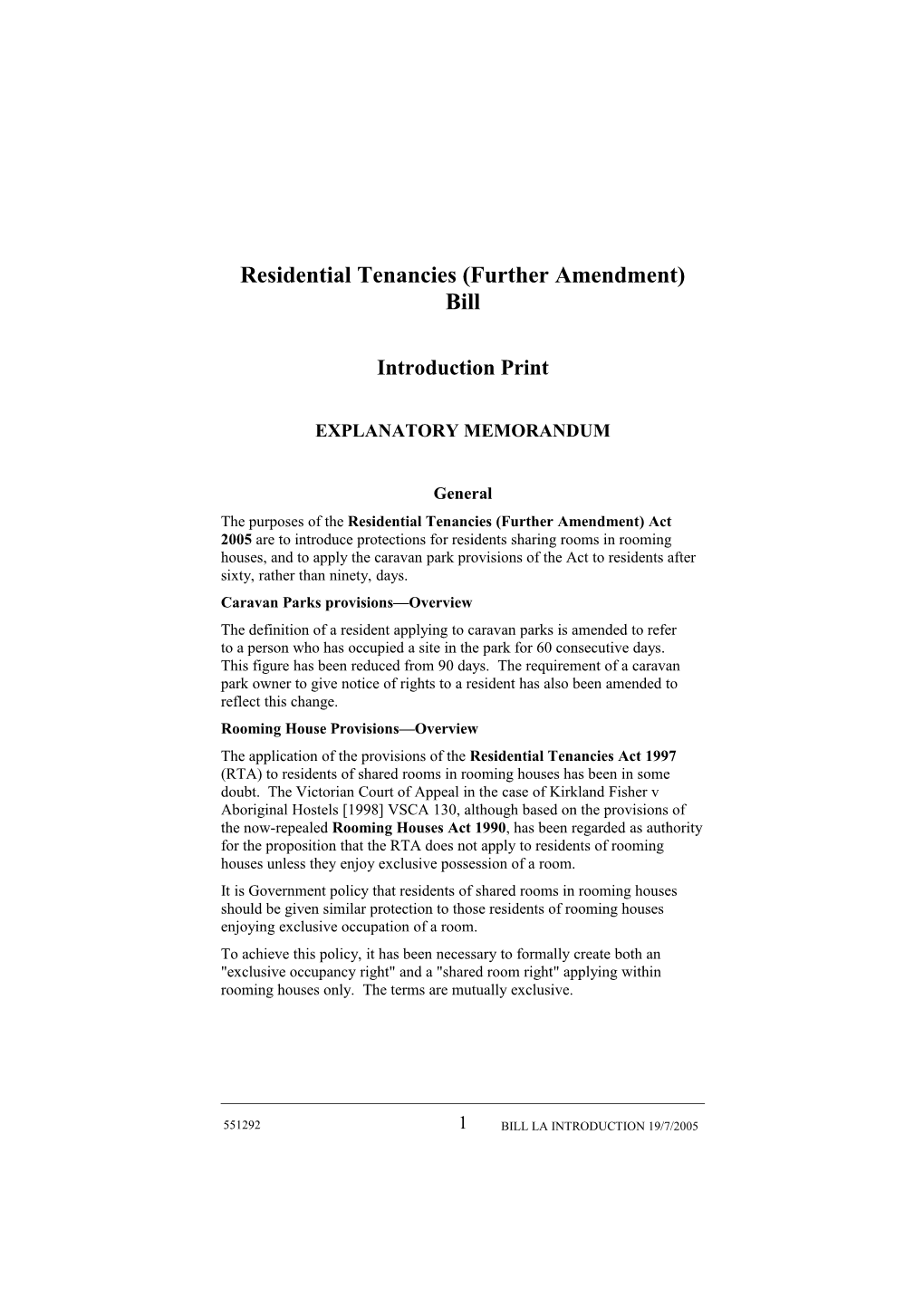 Residential Tenancies (Further Amendment) Bill