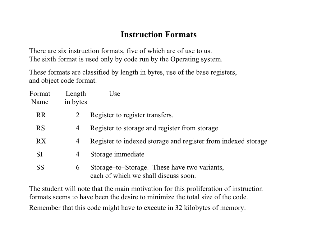 Instruction Formats