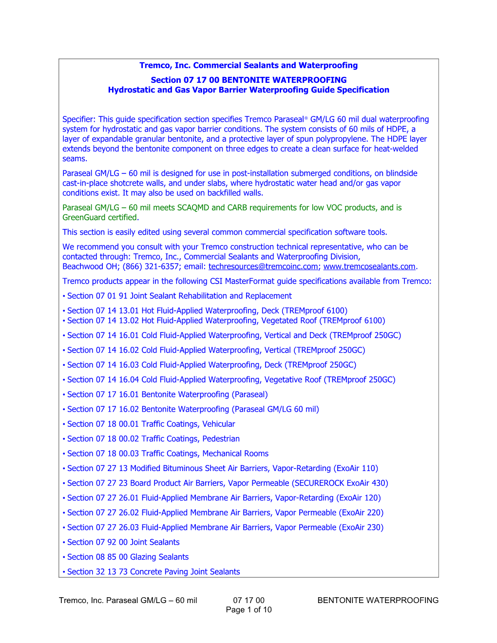 Section 071413 Hot Fluid-Applied Waterproofing