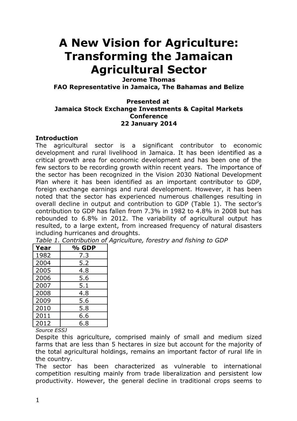 A New Vision for Agriculture