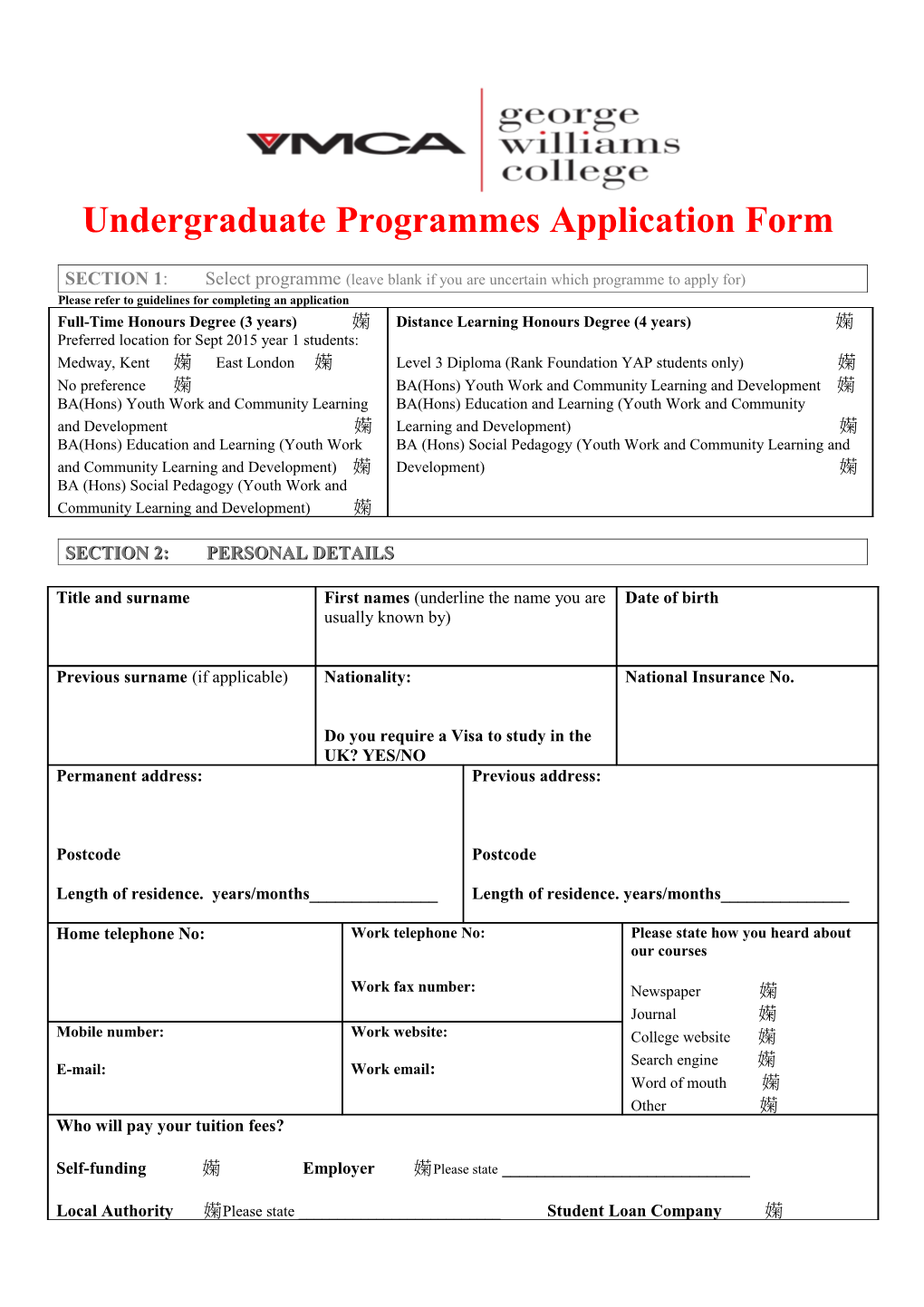 Undergraduate Programmes Application Form