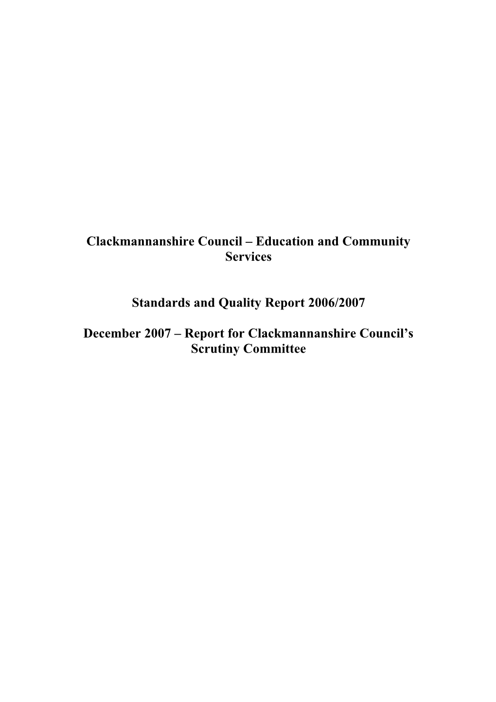 Clackmannanshire Council Education and Community Services