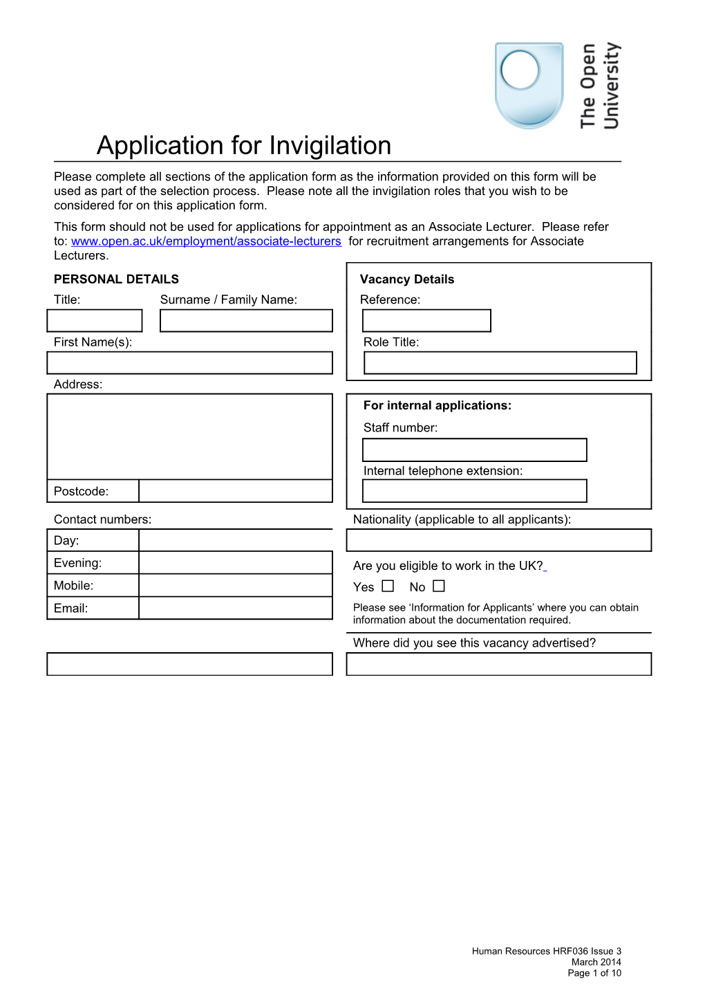 Application for Employment HRF036