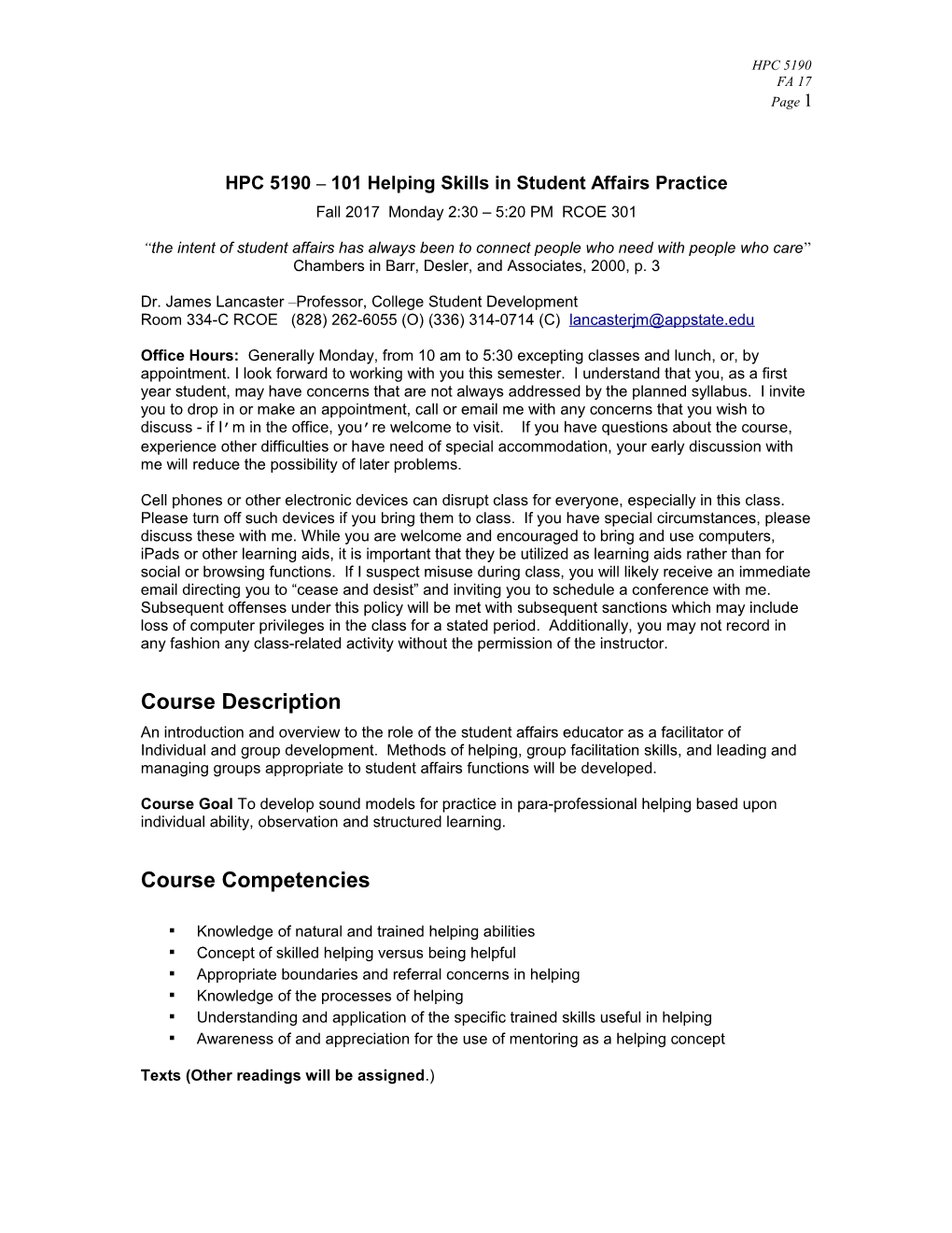 HPC 5190 101 Helping Skills in Student Affairs Practice