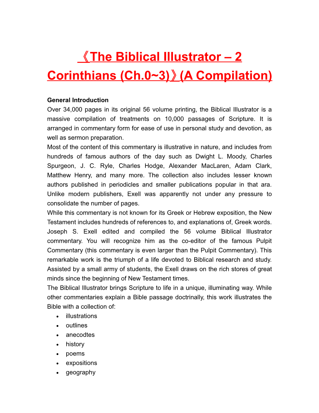 The Biblical Illustrator 2 Corinthians (Ch.0 3) (A Compilation)