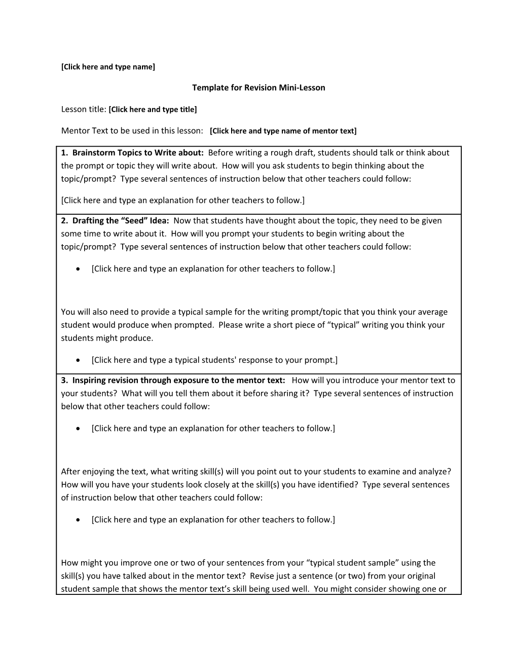 Template for Compare and Contrast Lesson