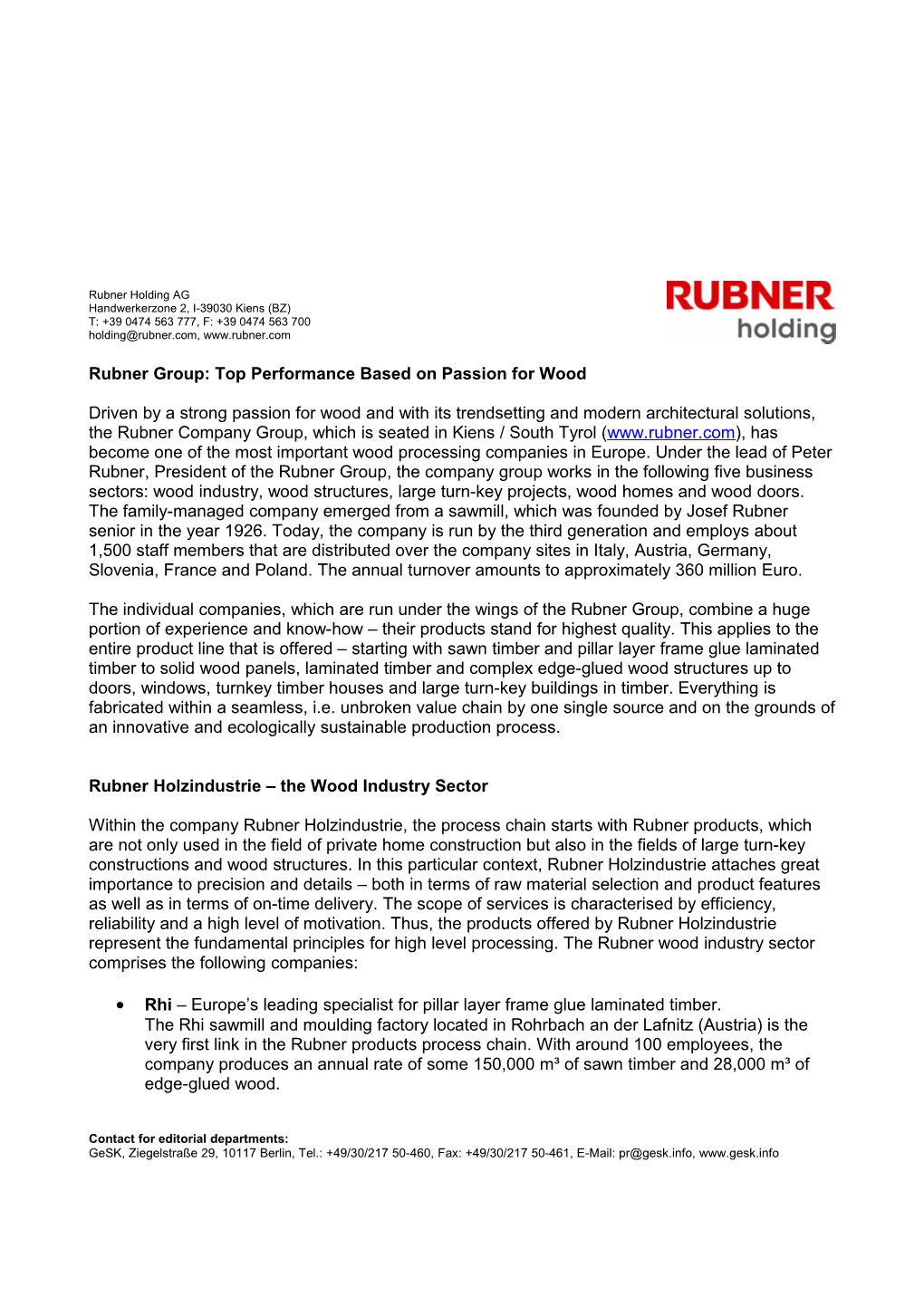 Rubner Group: Top Performance Based on Passion for Wood