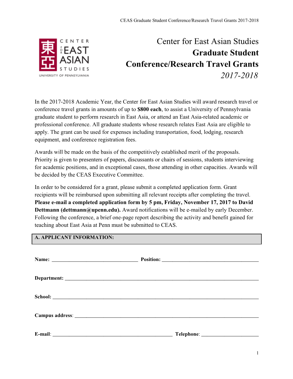 CEAS Graduate Studentconference/Researchtravelgrants 2017-2018