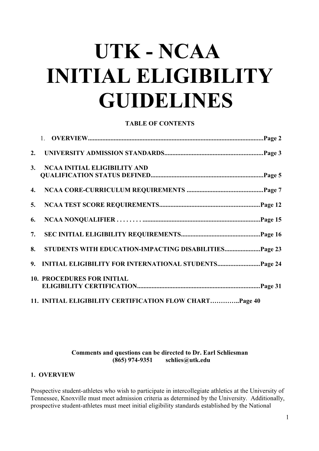 Initial Eligibility Guidelines