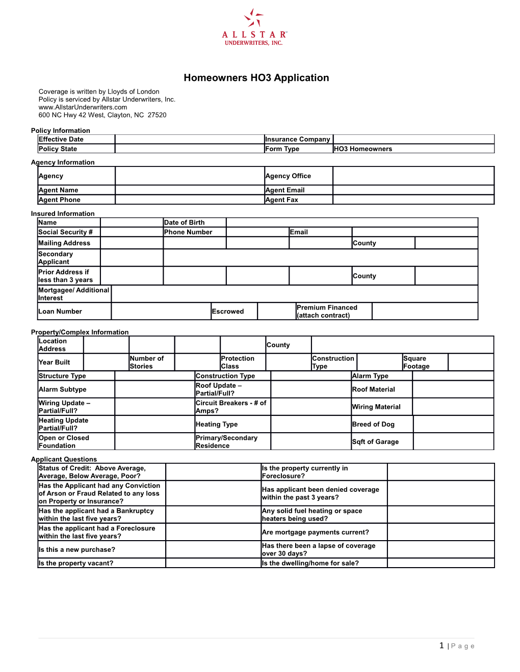 Homeowners HO3 Application