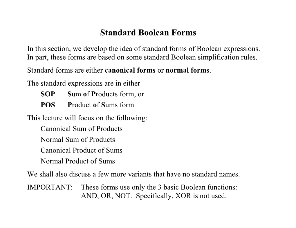 Standard Boolean Forms