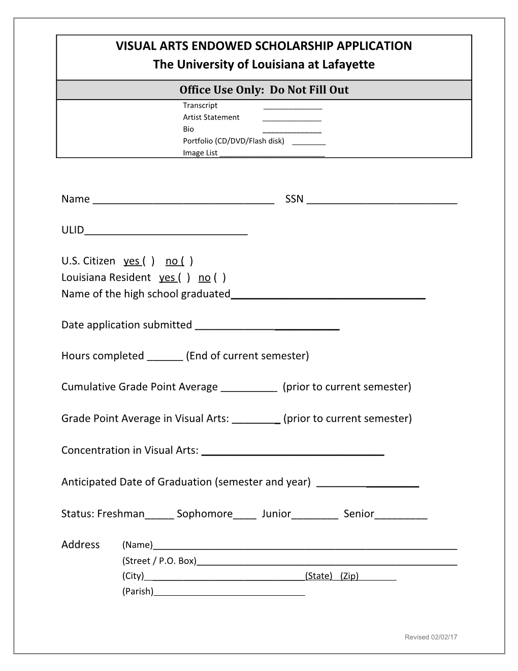 VIAR Scholarship Form