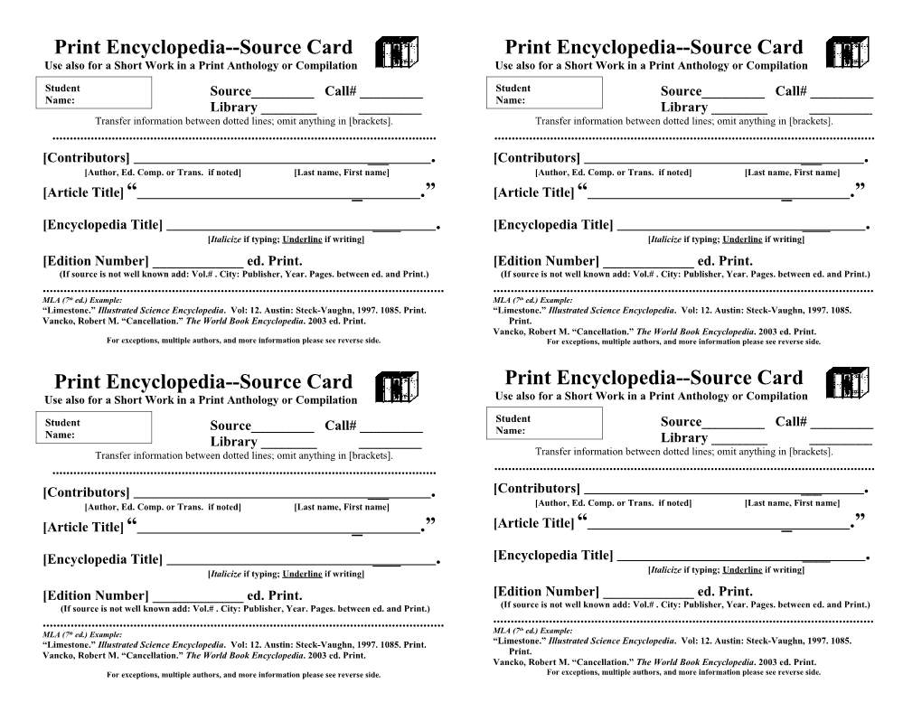 Print Encyclopedia Source Card
