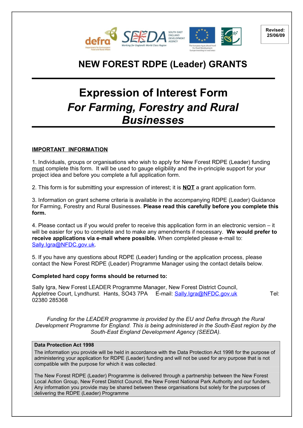 Rural Development Programme for England - Expression of Interest Form