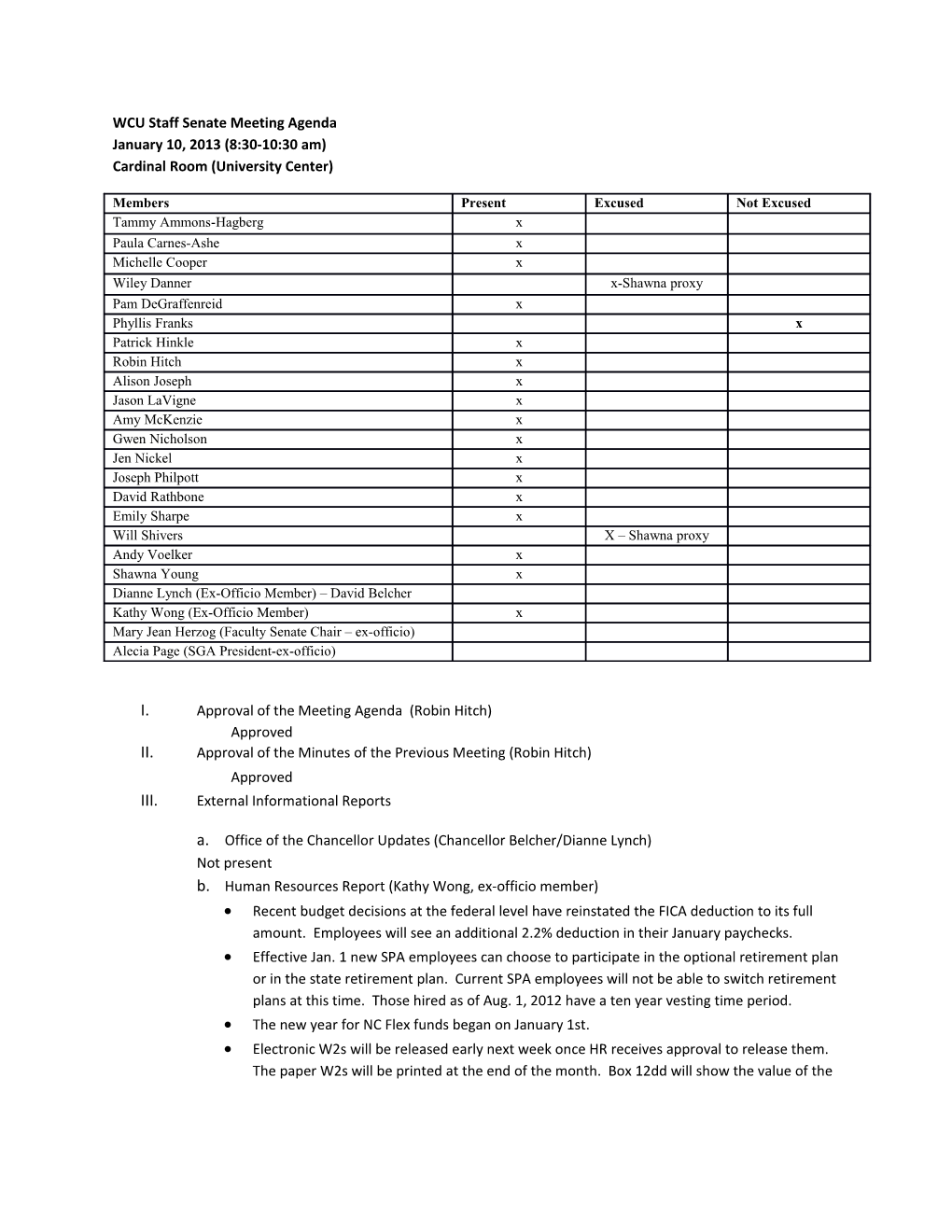 Staff Senate Minutes - January 2013