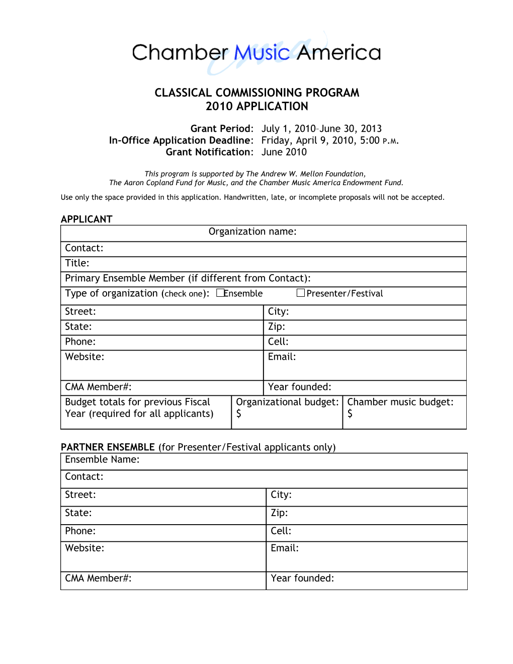 Commissioning Program Application