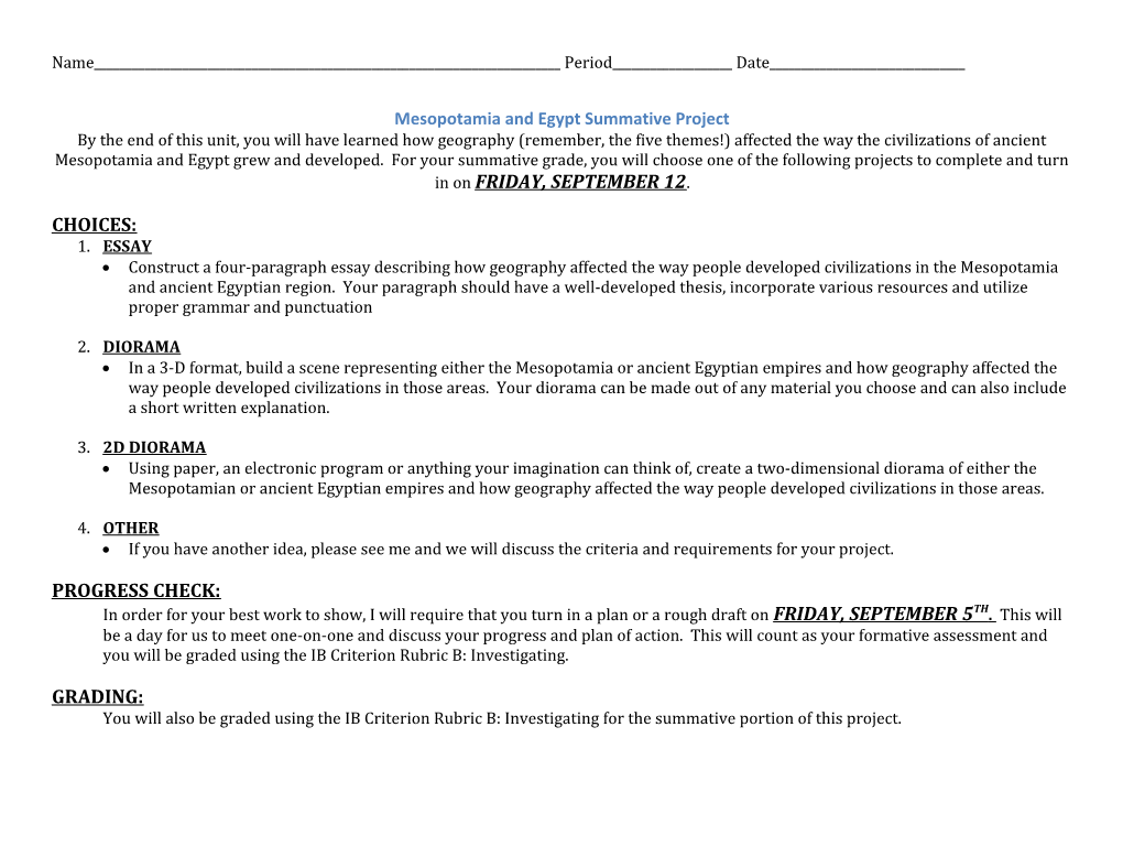 Mesopotamia and Egypt Summative Project