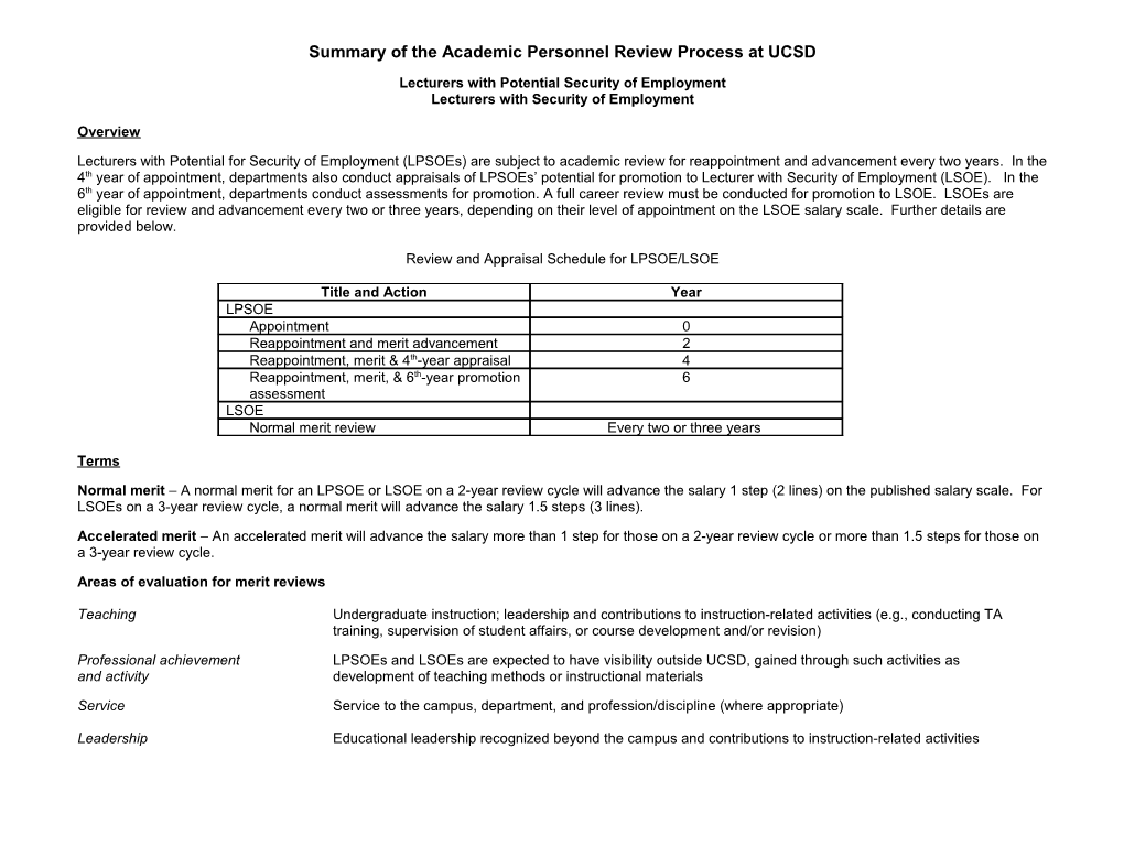 Summary of the Academic Personnel Process at UCSD