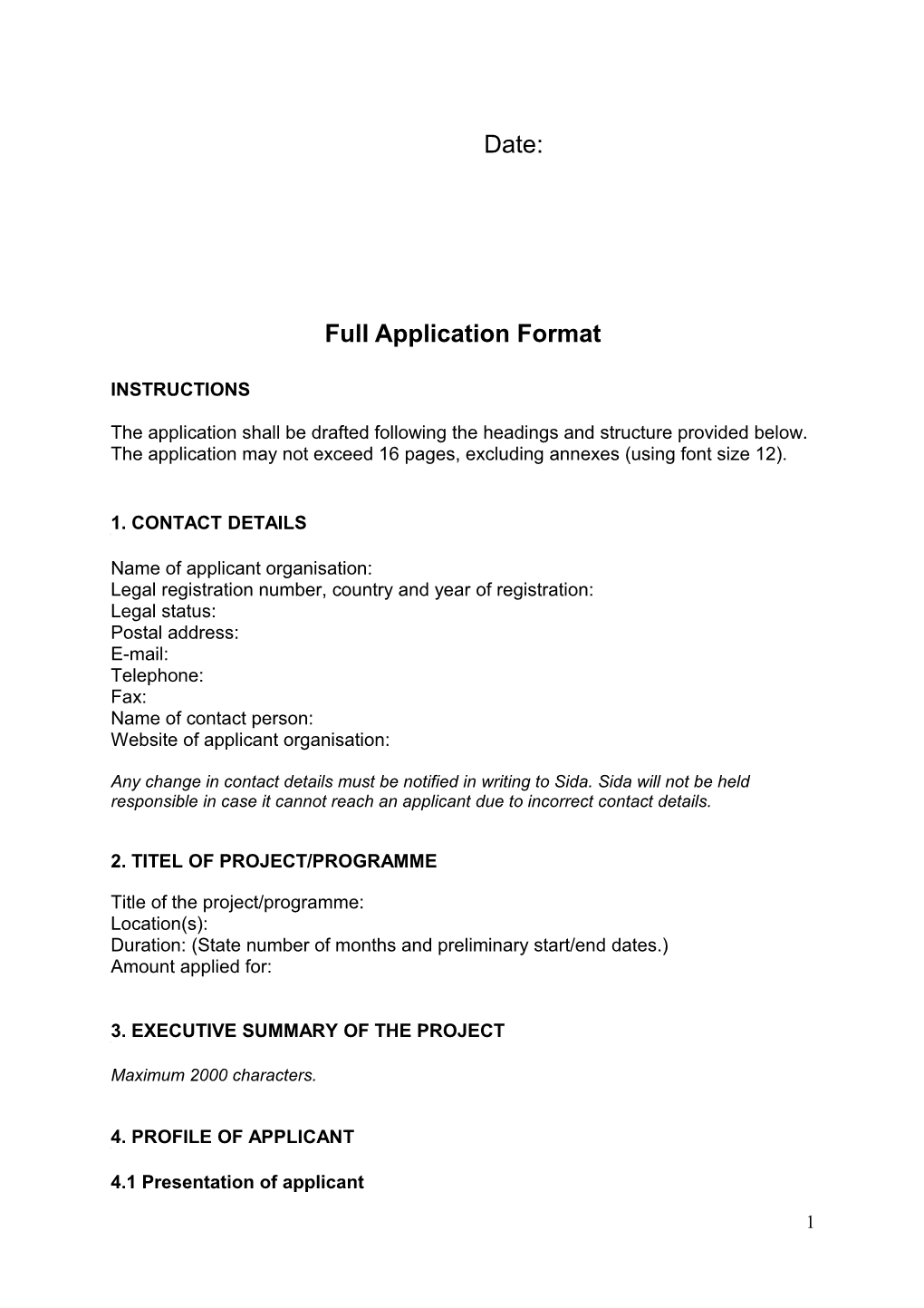 Full Application Form DEMO 1