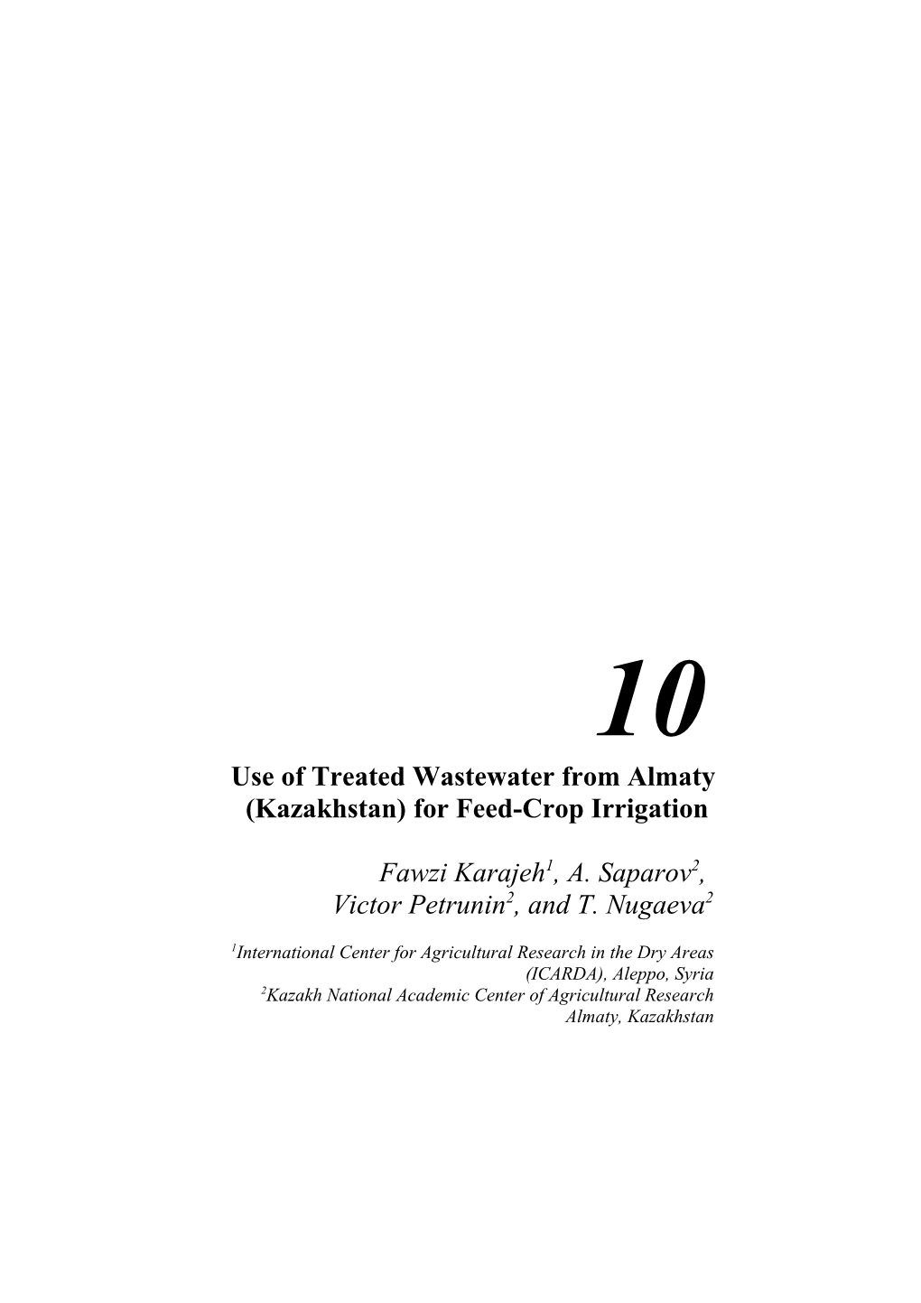 Use of Treated Wastewater from Almaty (Kazakhstan) for Feed-Crop Irrigation