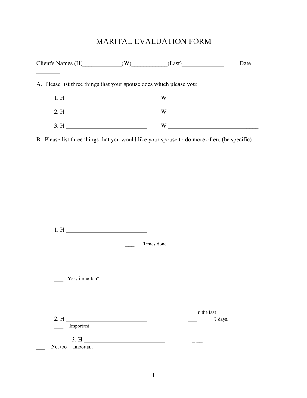 Marital Evaluation Form