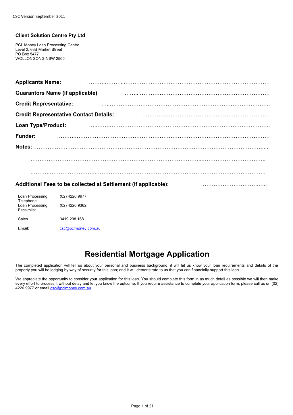 Loan Application Summary & Application