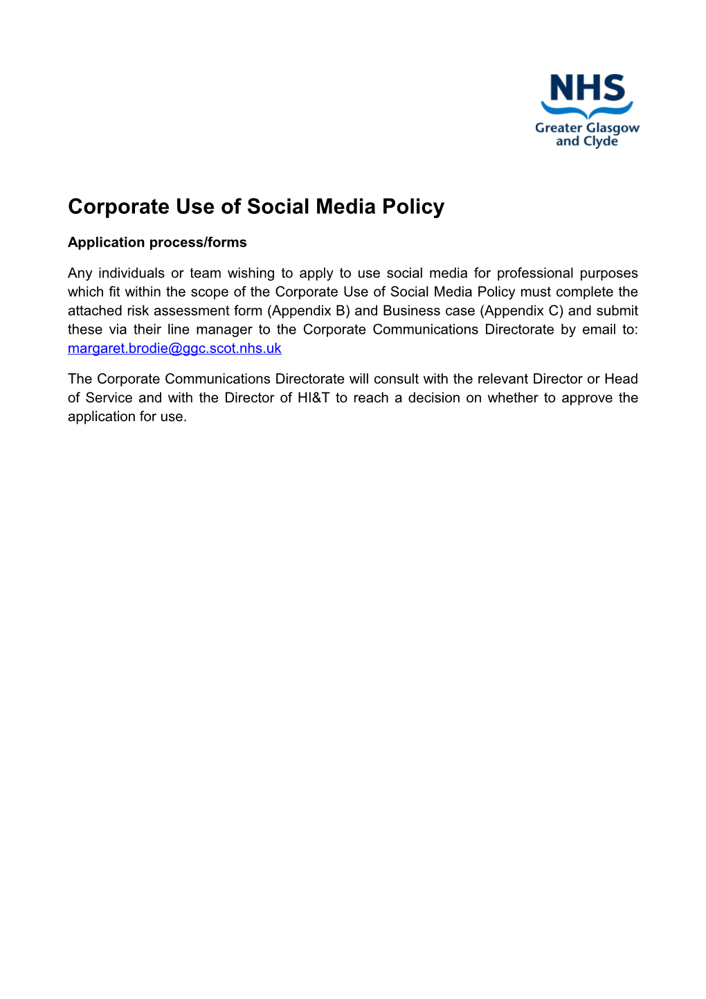 Corporate Use of Social Media Policy