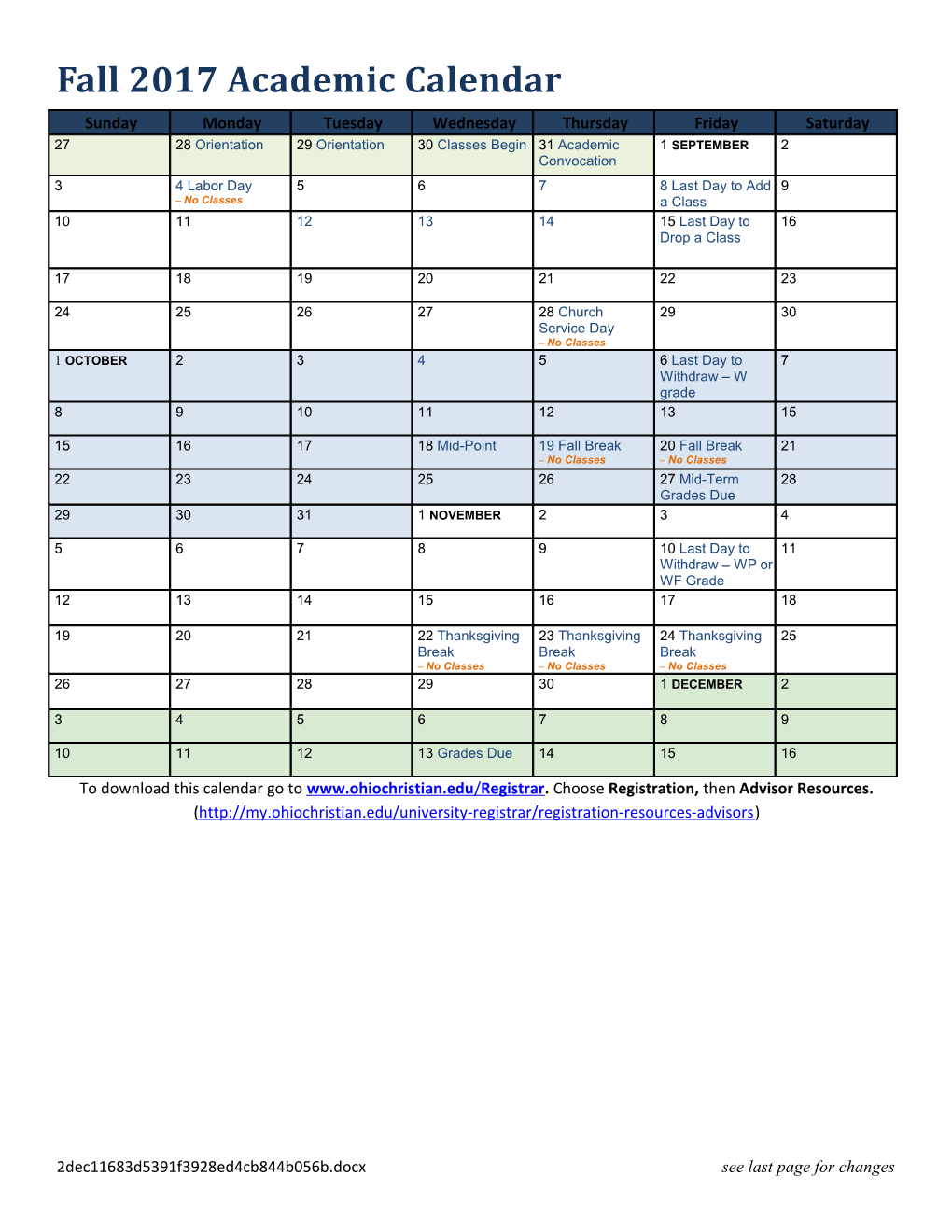 To Download This Calendar Go to . Choose Registration, Then Advisor Resources