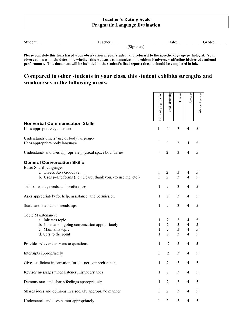 Teacher S Rating Scale