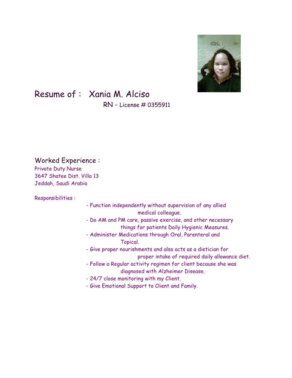 Resume of : Xania M. Alciso