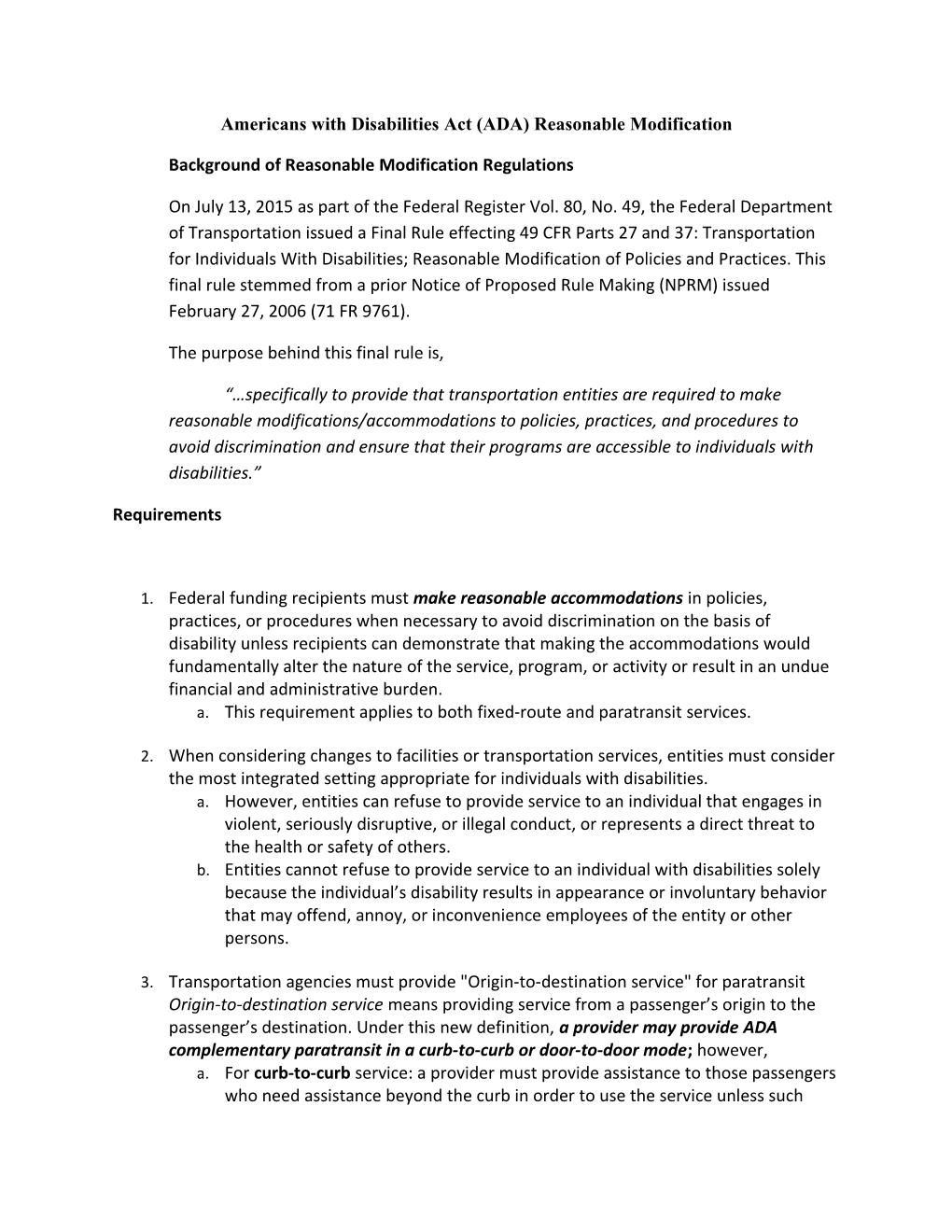 Americans with Disabilities Act (ADA) Reasonable Modification