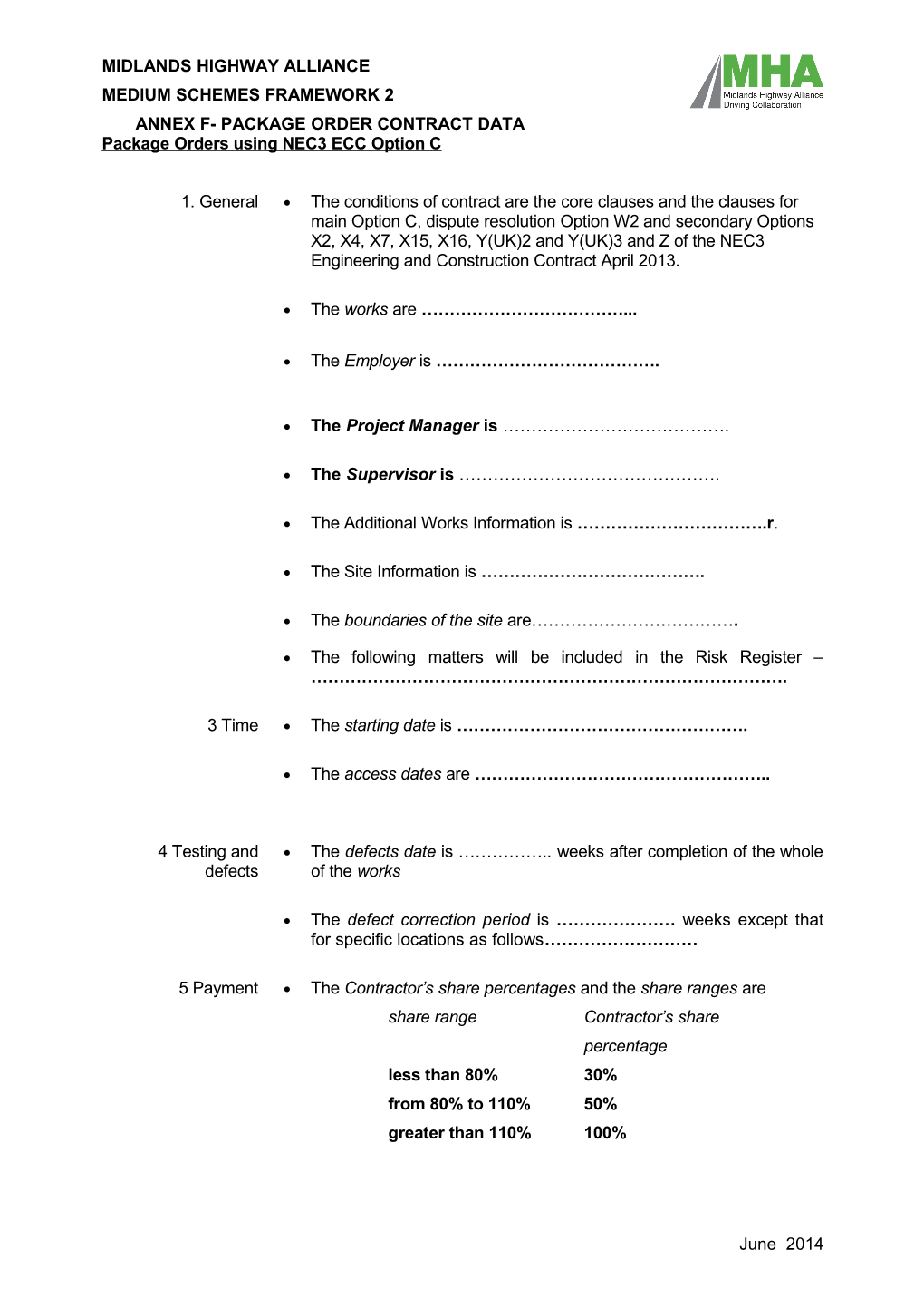 Annex F- Package Order Contract Data