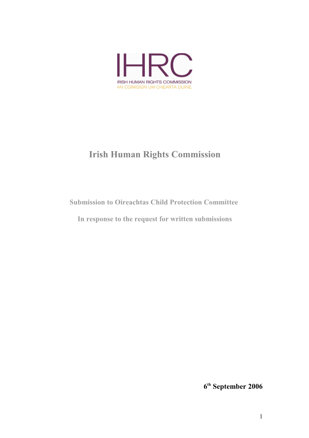 IHRC Submission to Oireachtas Child Protection Committee