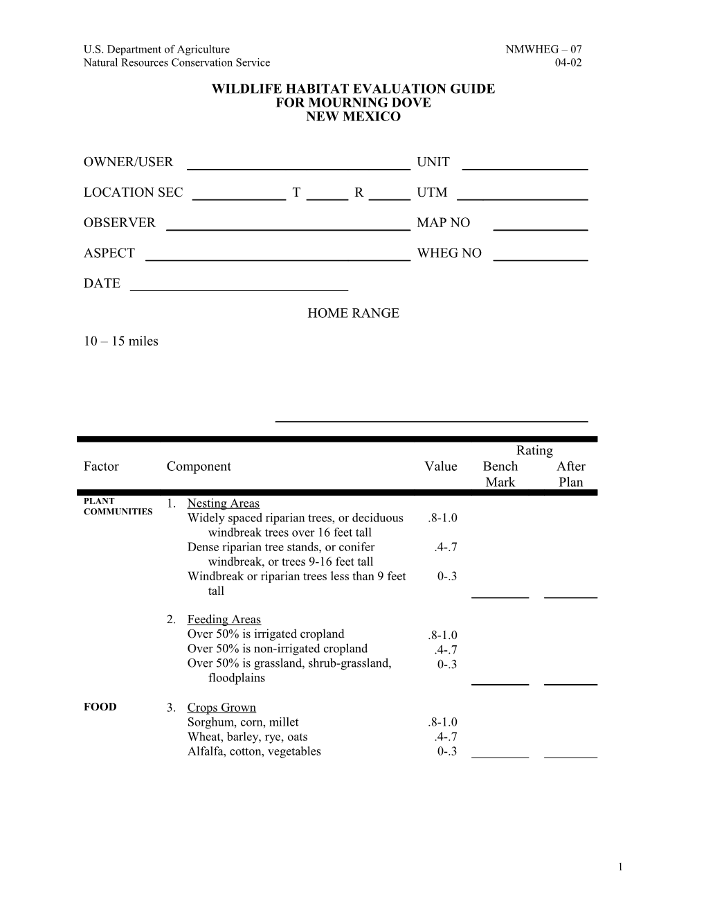 Wildlife Habitat Evaluation Guide