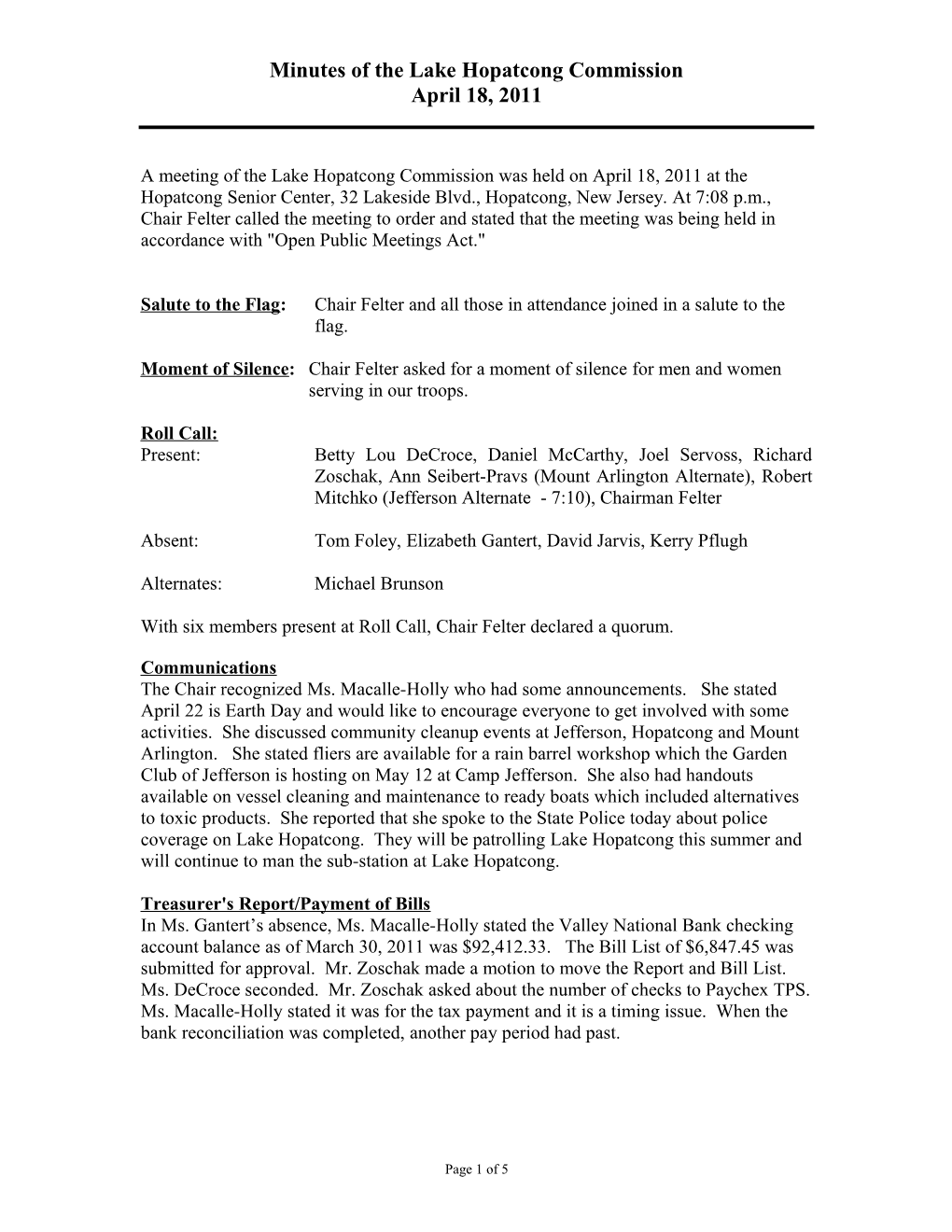 A Meeting of the Lake Hopatcong Commission Was Held on May 19, 2003 at the Roxbury Municipal s1