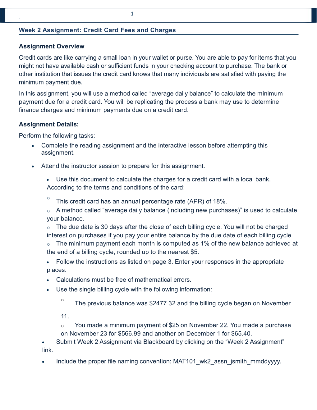 Week 2 Assignment: Credit Card Fees and Charges