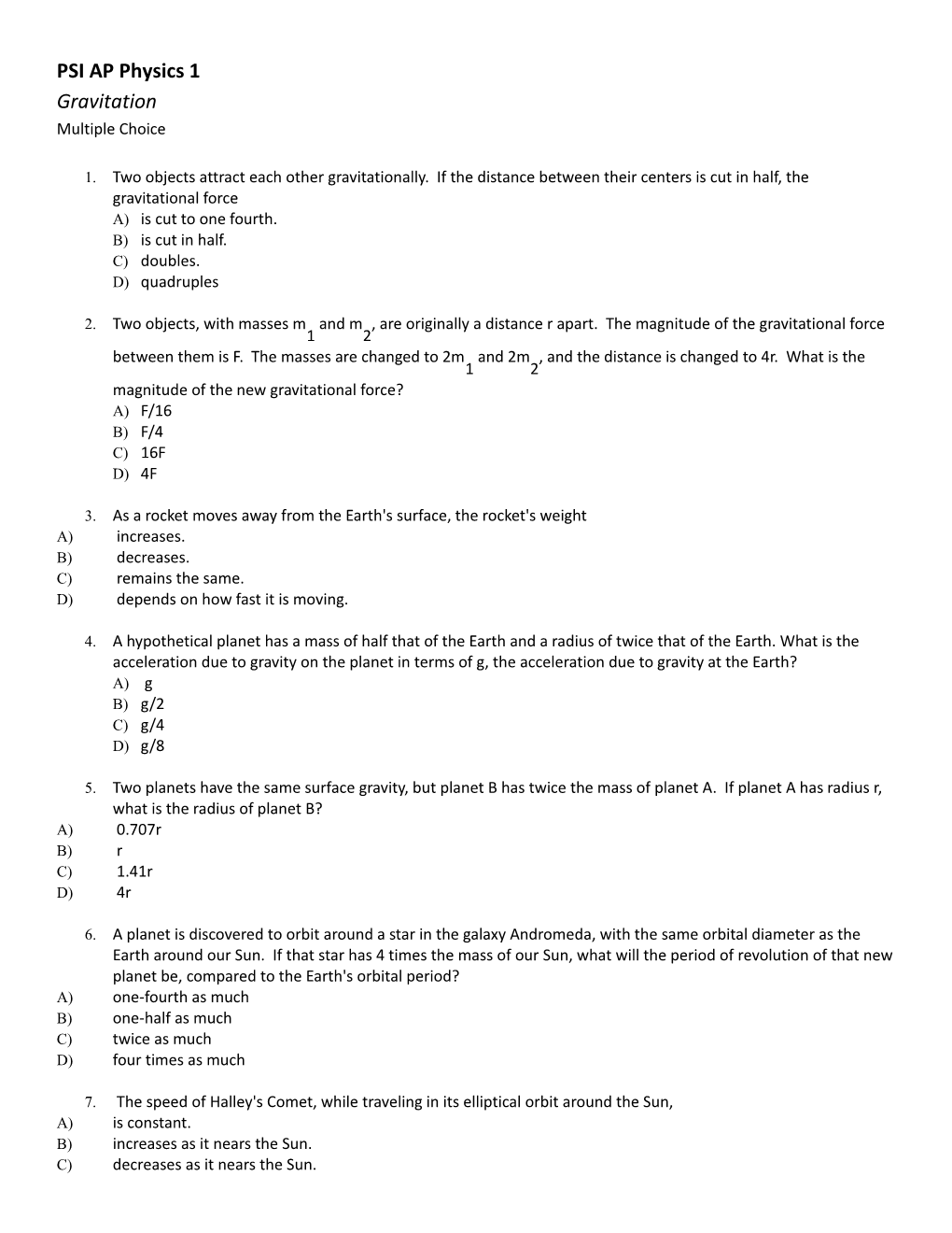 PSI AP Physics 1