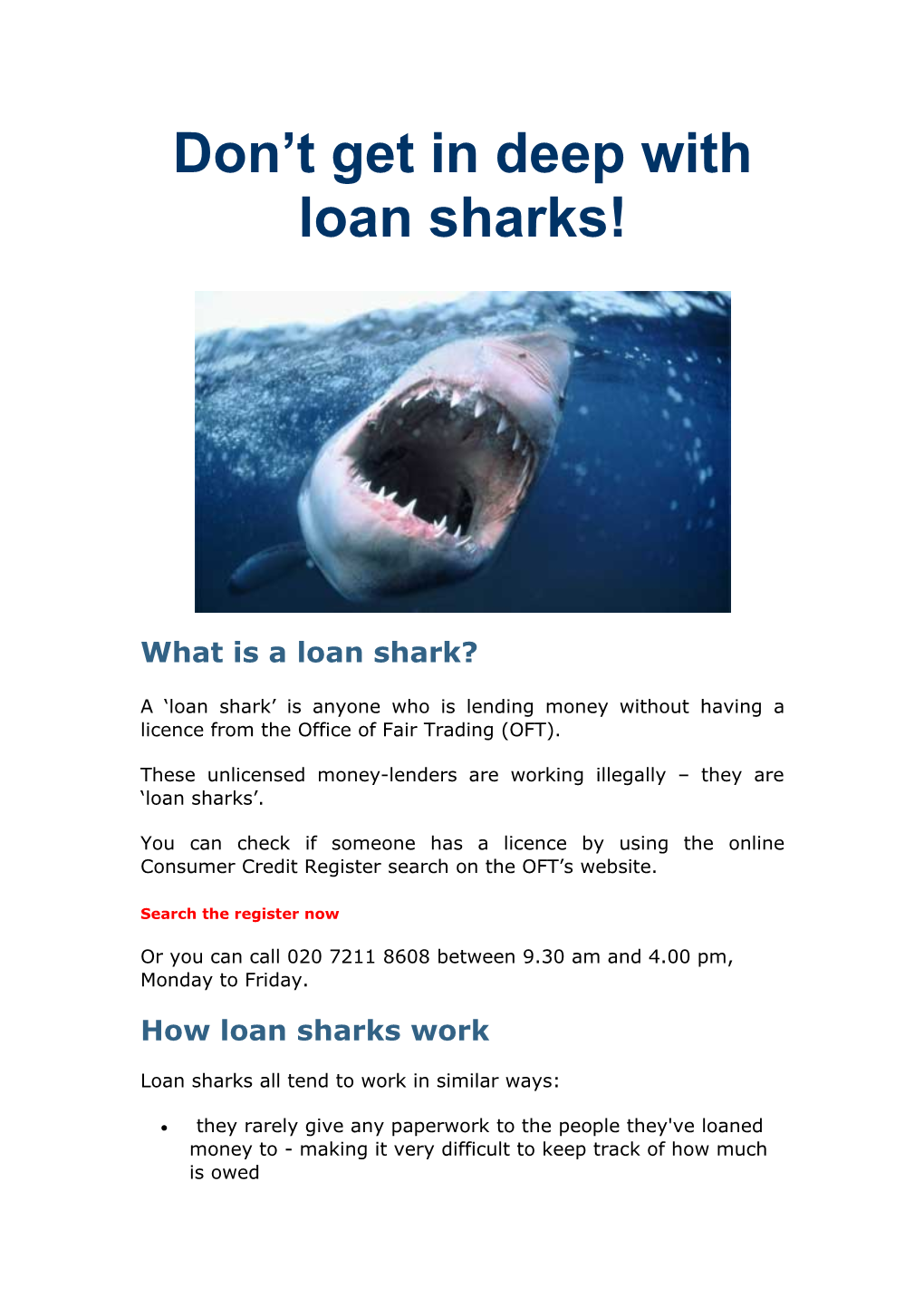 Don T Get in Deep with Loan Sharks