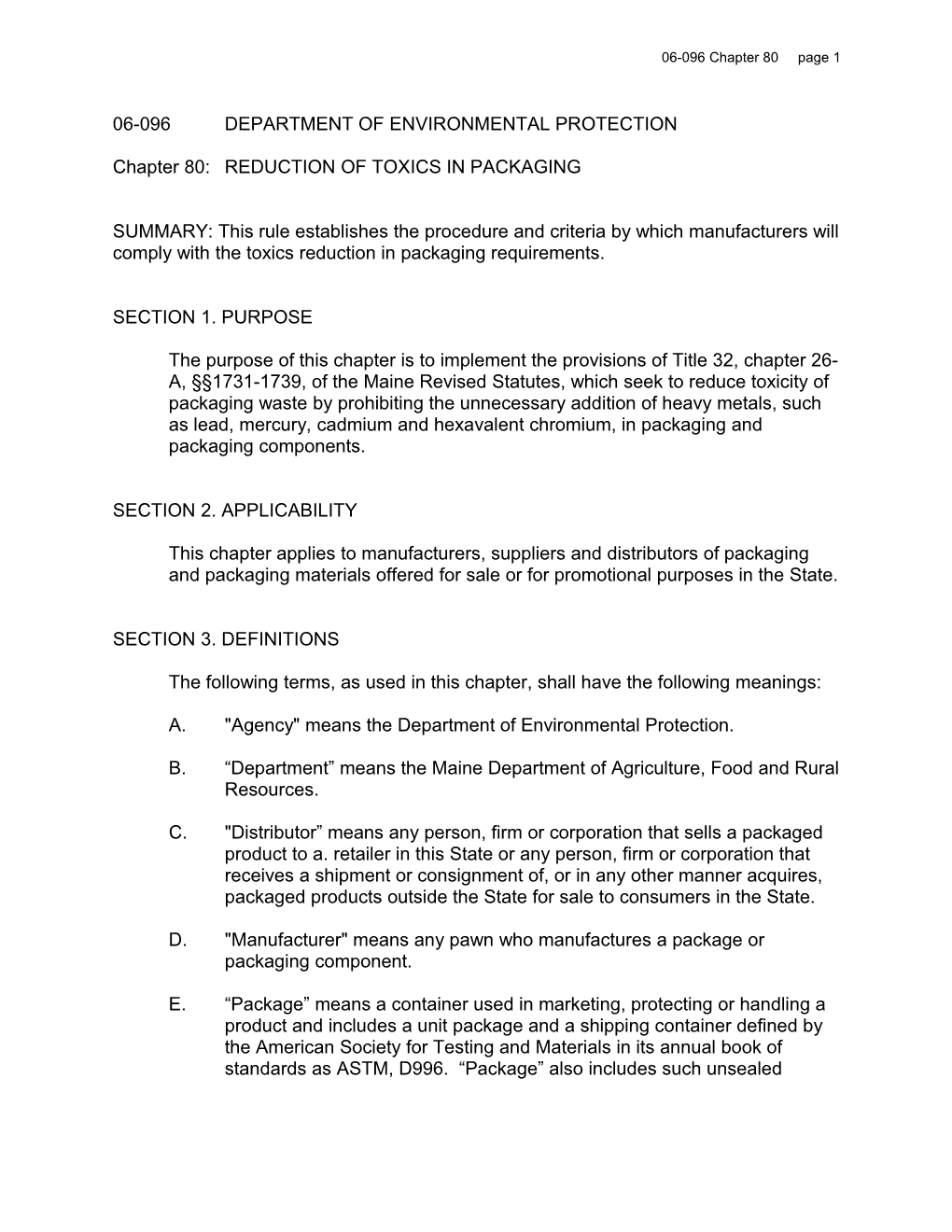 Chapter 80: REDUCTION of TOXICS in PACKAGING