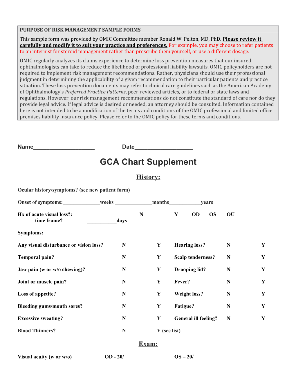 Purpose of Risk Management Sample Forms