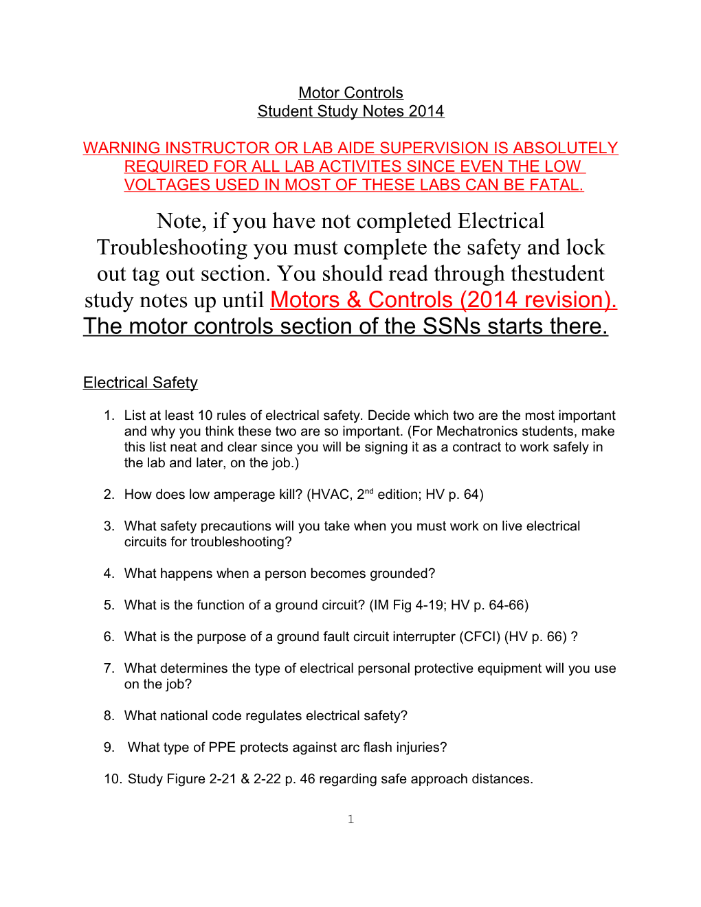 Fundamental Electricity Student Study Notes