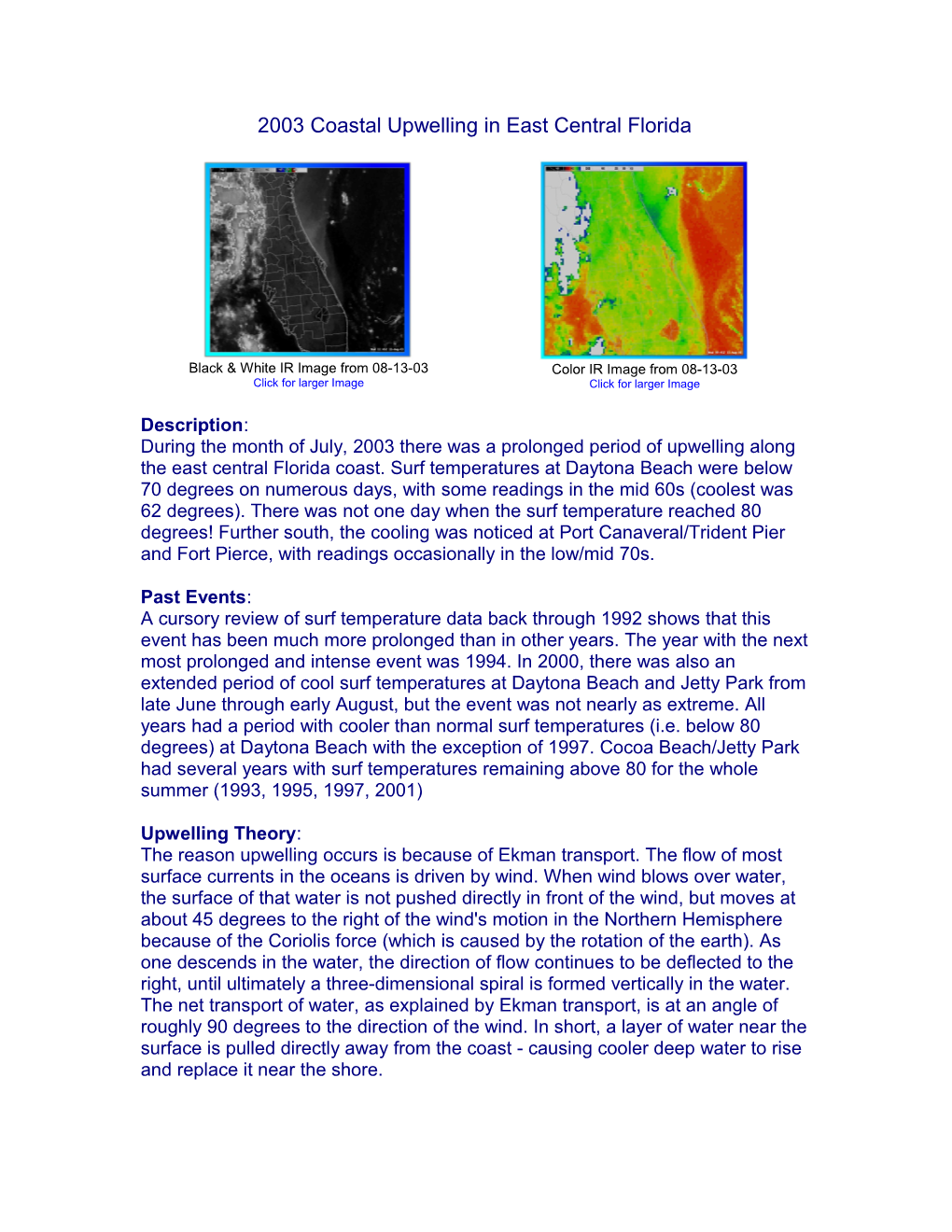 2003 Coastal Upwelling in East Central Florida