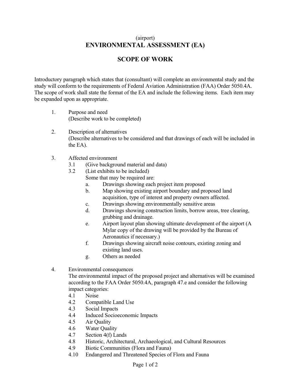 Environmental Assessment Scope of Work