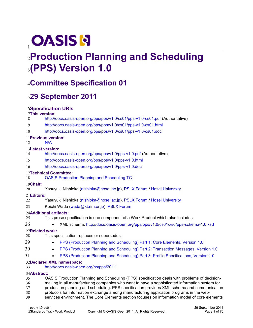 Production Planning and Scheduling (PPS) Version 1.0