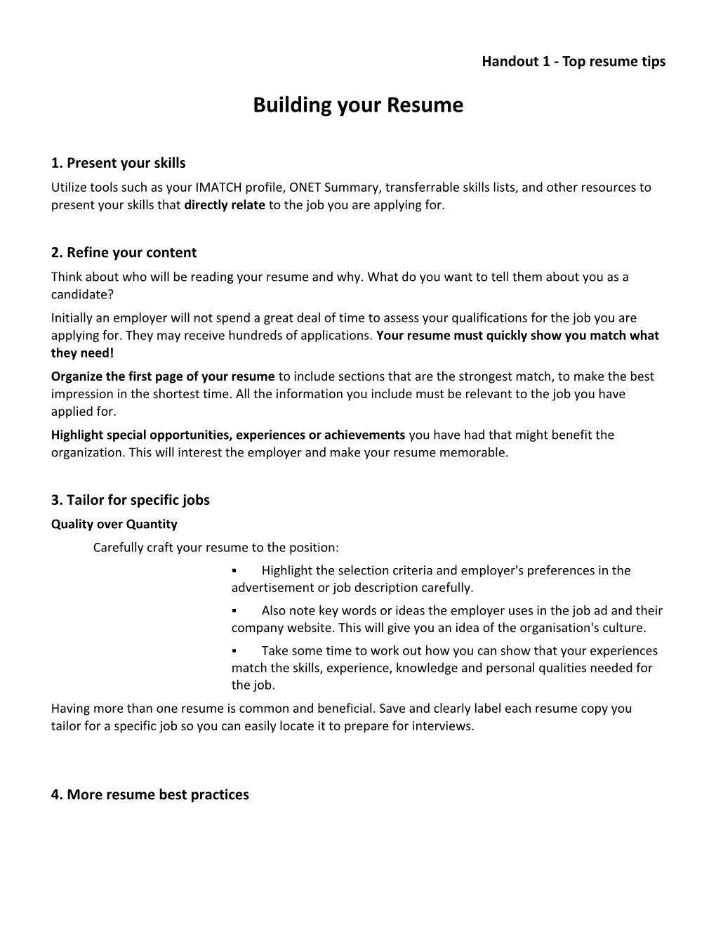 Handout 1 - Top Resume Tips