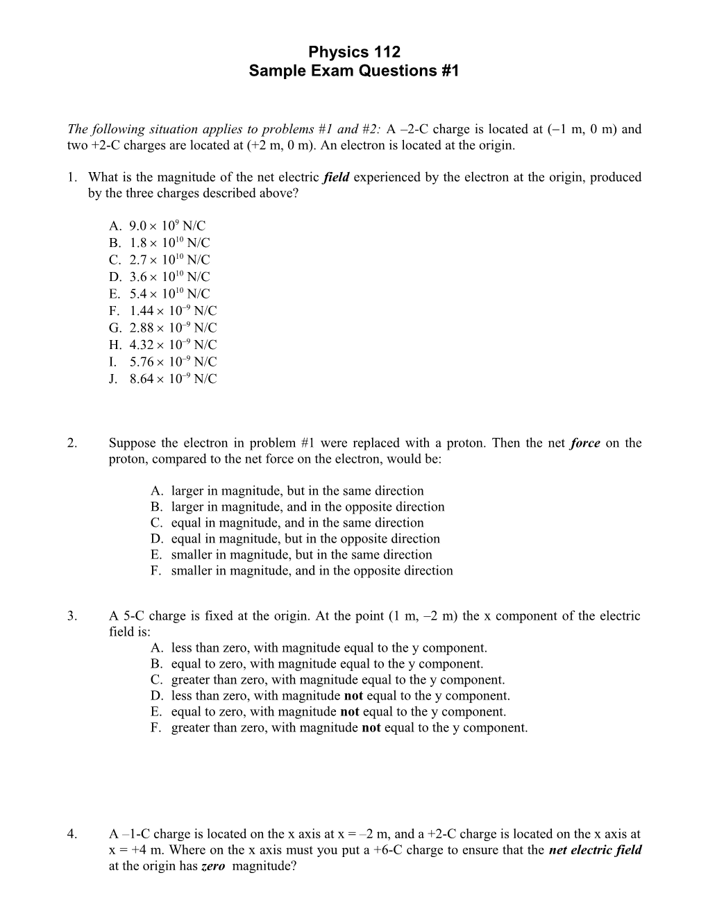 Sample Exam Questions #1