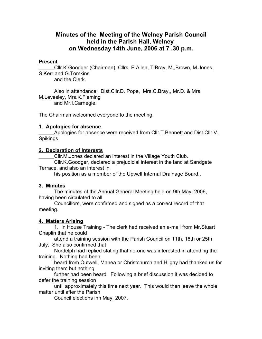 Minutes of the Meeting of the Welney Parish Council s1