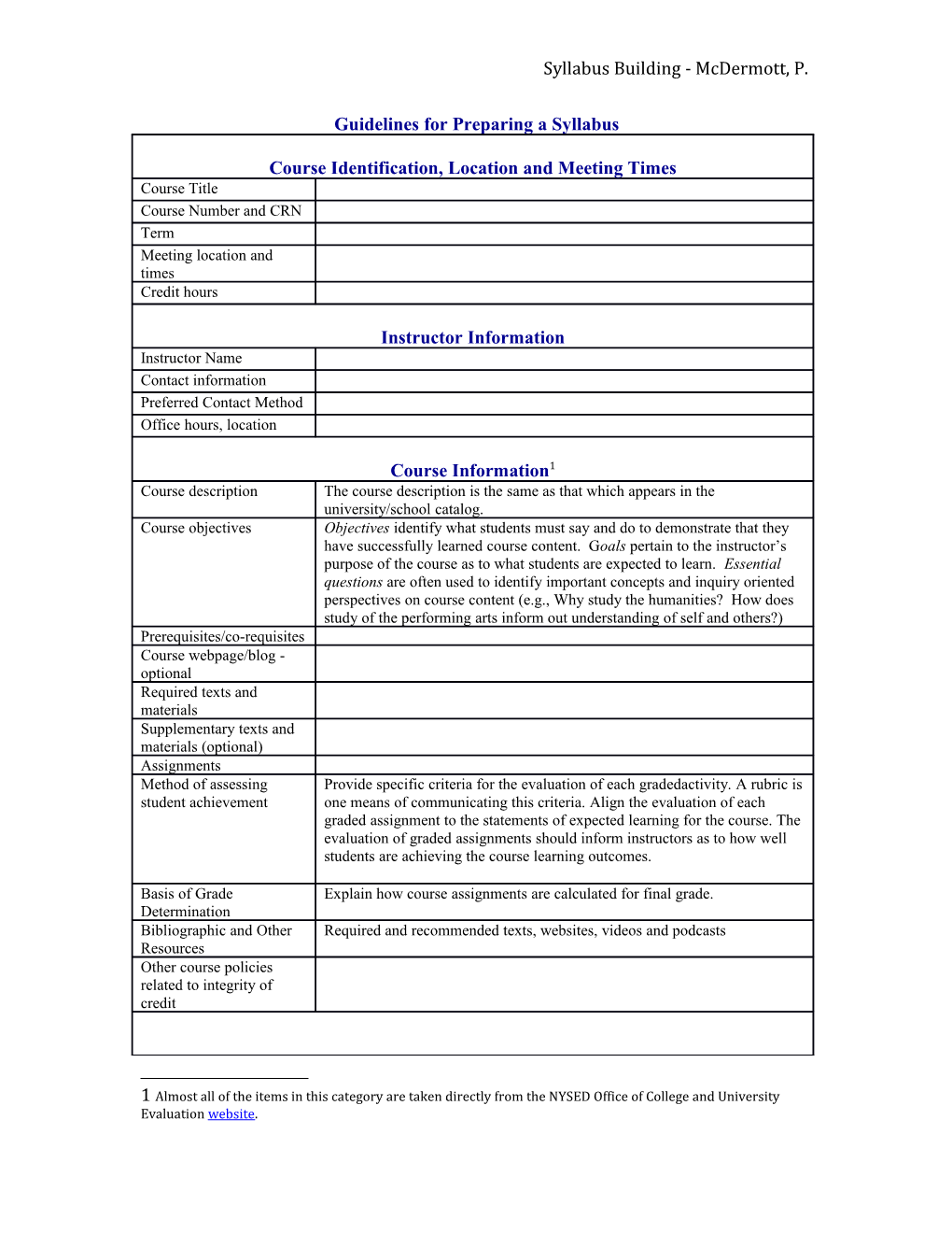 Guidelines for Preparing Asyllabus