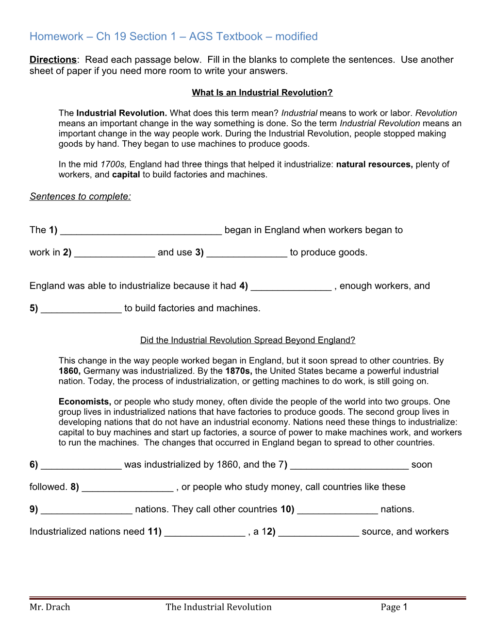 Homework Ch 19 Section 1 AGS Textbook Modified